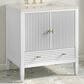 James Martin Myrrin 30" Single Bathroom Vanity in Bright White with 3 cm Charcoal Soapstone Silestone Top and Rectangular Sink, , large
