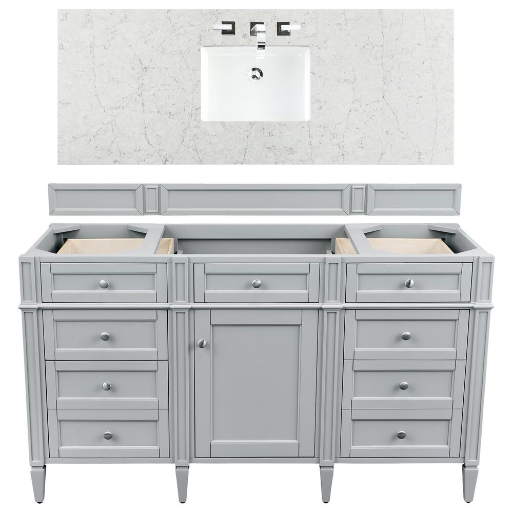 James Martin Vanities Brittany 60" Single Bathroom Vanity in Urban Gray with 3 cm Eternal Jasmine Pearl Quartz Top and Rectangle Sink, , large