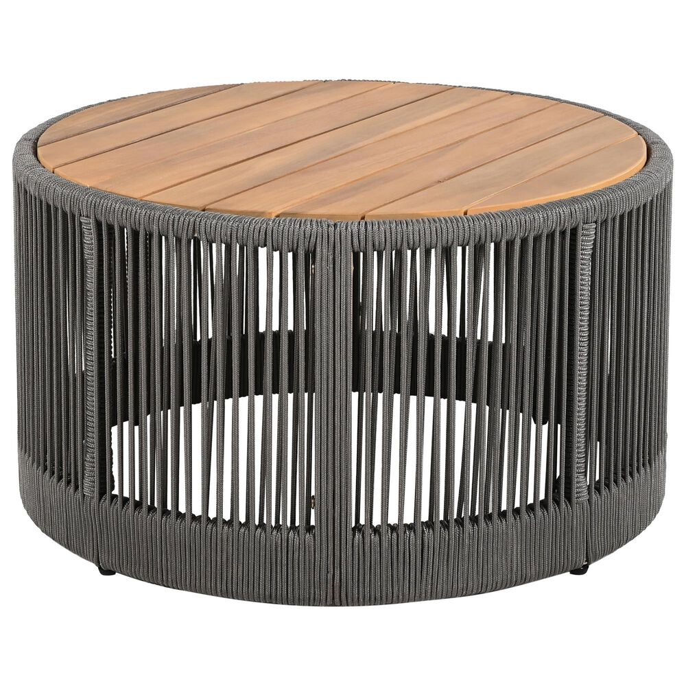 Hearth and Haven 2-Piece Outdoor Coffee Table and Side Table Set with Woven Rope Design in Grey and Teak, , large