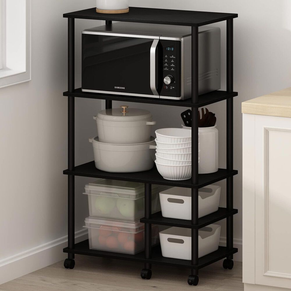 HOMLUX Turn-N-Tube 4-Tier Kitchen Storage Cart in Americano and Black, , large