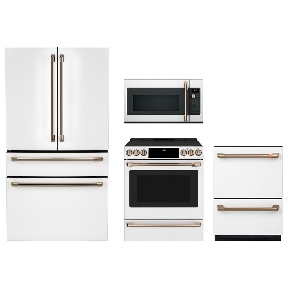 Cafe 4pc Kitchen Package with Refrigerator, Range, Microwave, and Dishwasher in White, , large