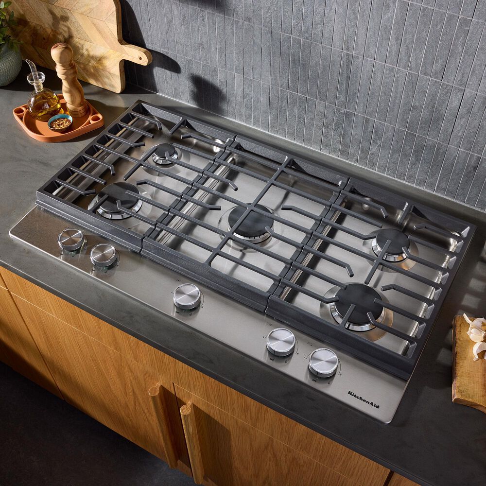 KitchenAid 36" Gas Cooktop with 5 Versatile Burners in Stainless Steel, , large