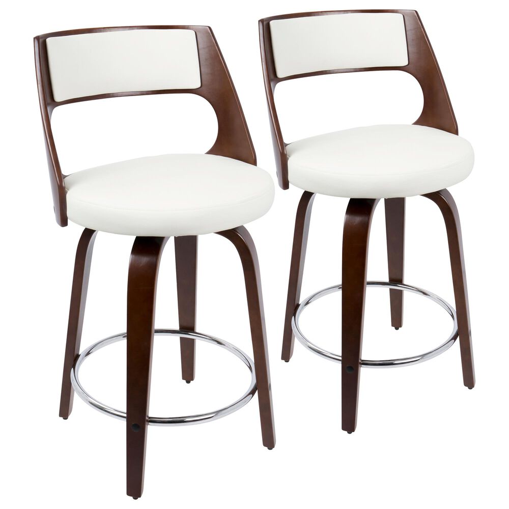 Lumisource Cecina Swivel Counter Stool in White/Cherry/Chrome (Set of 2), , large