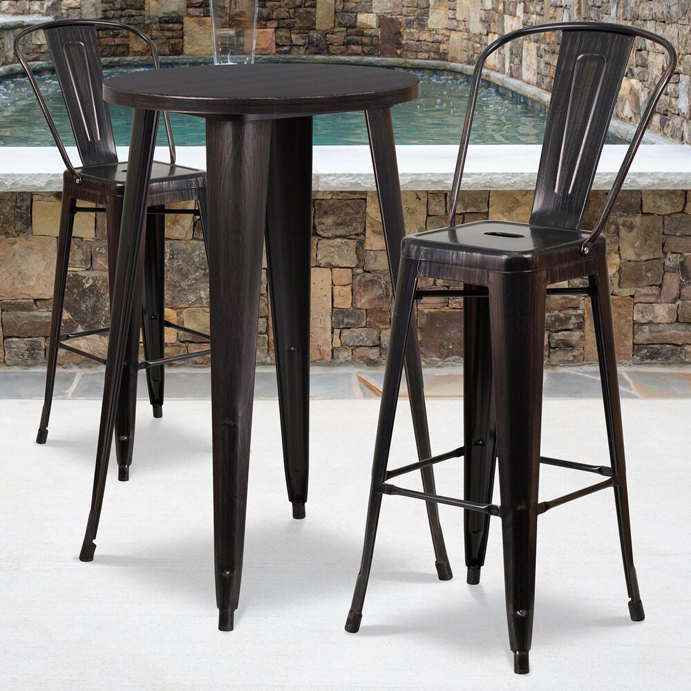 Flash Furniture 3-Piece Metal Round Bar Table Set in Antique Gold, , large