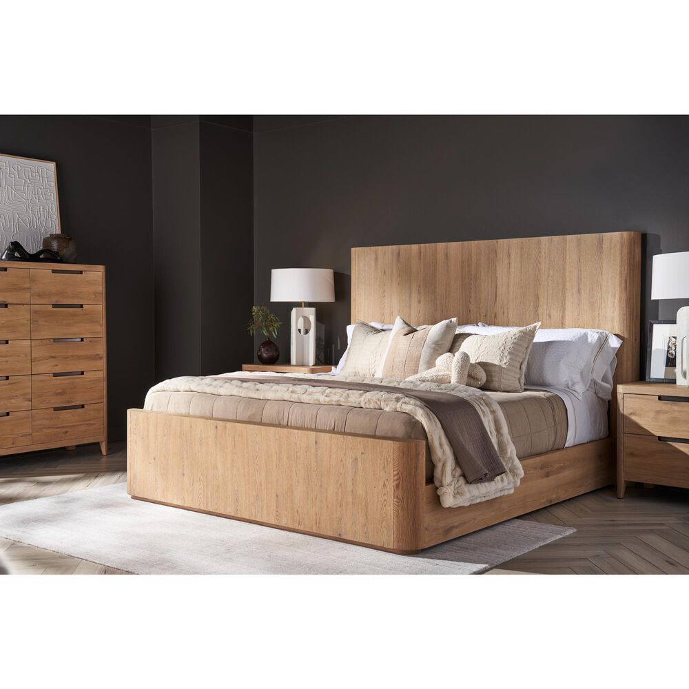 Universal Furniture Modern Walker 4 Piece California King Panel Bedroom Set in Natural Oak with AC Outlets and USB Ports, , large