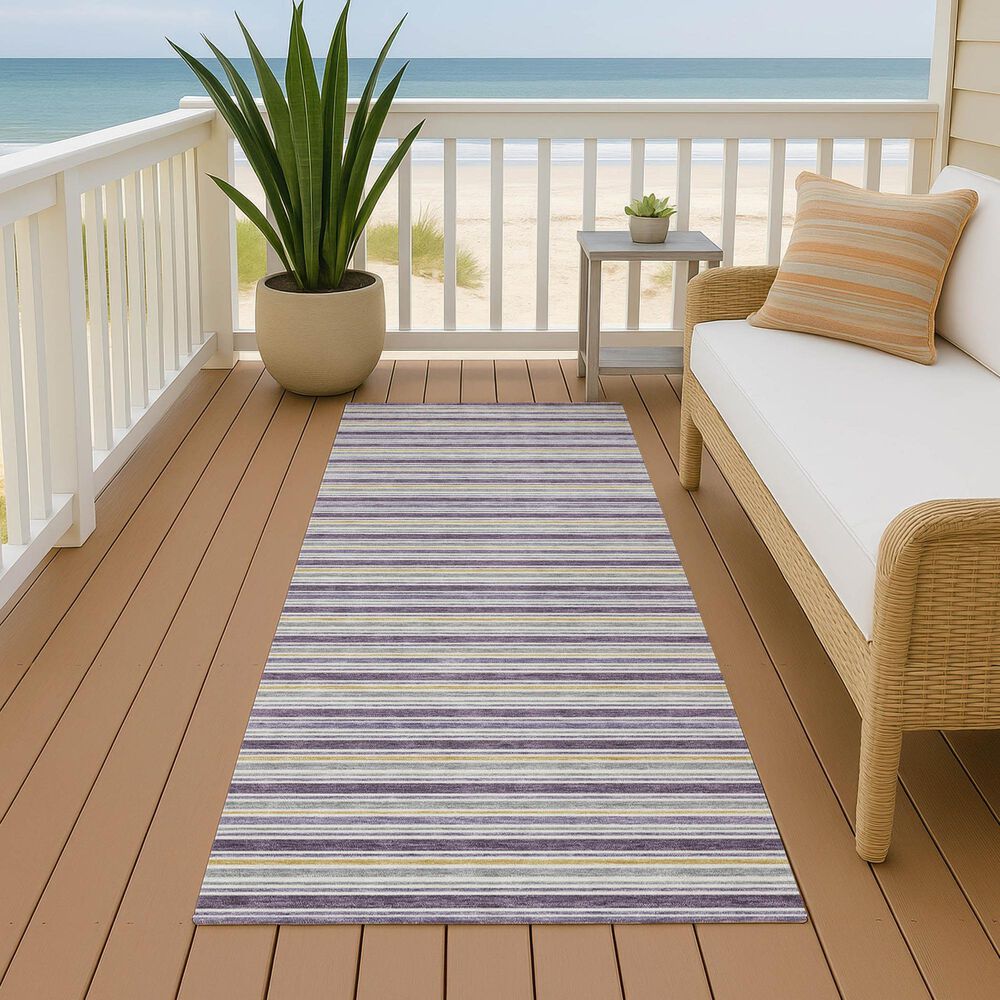 Dalyn Rug Company Soft Essentials Striped Plum 2'3" x 7'6" Indoor/Outdoor Runner, , large