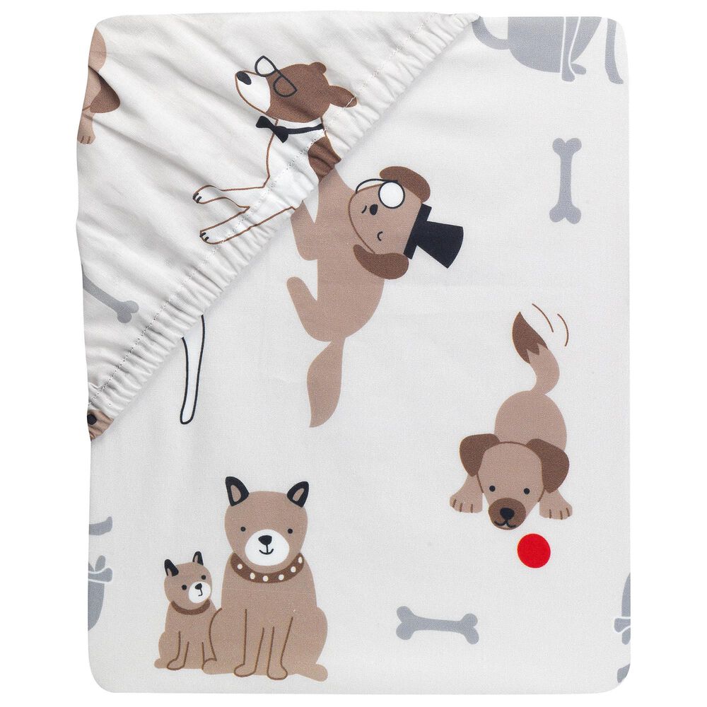 Lambs and Ivy Bow Wow Puppy Fitted Crib Sheet in Brown and Light Cream, , large