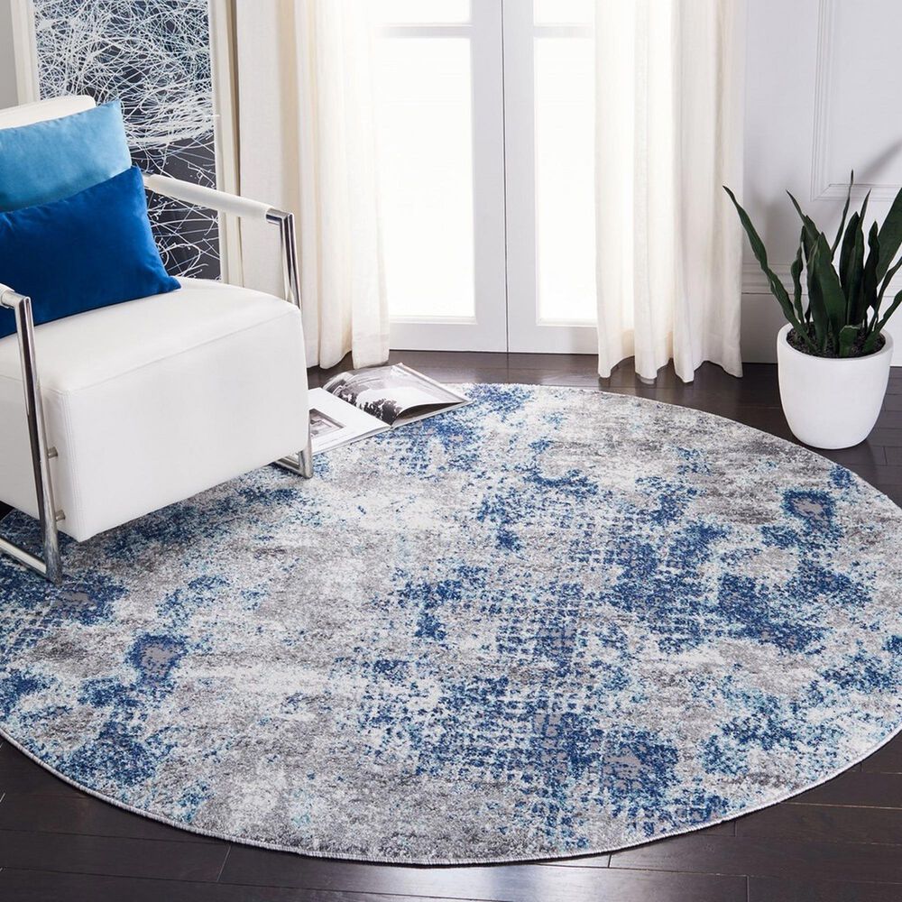 Safavieh Aston  7&#39;10&quot; Round Navy and Gray Area Rug, , large