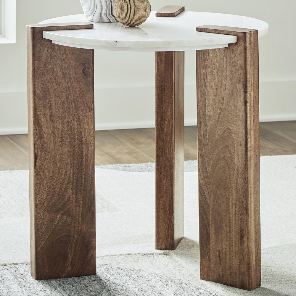 Ashley Isanti Round End Table in White and Brown, , large