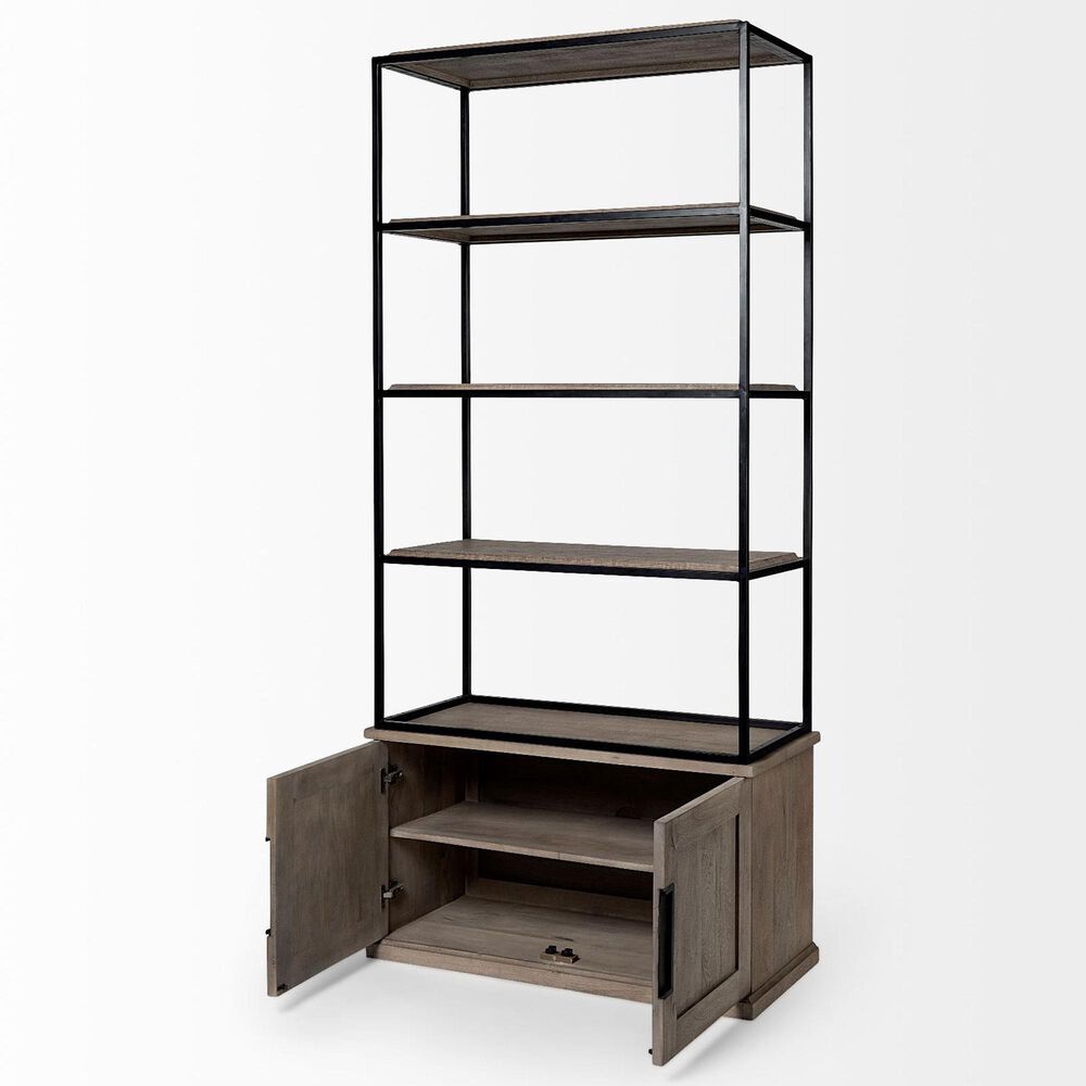Mercana Braxton II 3-Tier Shelving Unit in Light Brown and Matte Black, , large