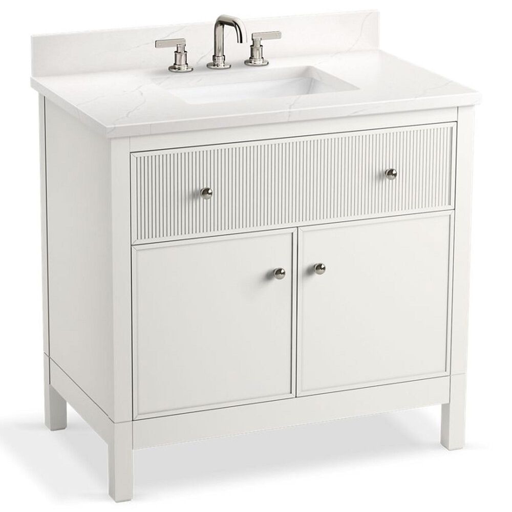 Kohler Malin 36" Single Bathroom Vanity in White with 3 cm White Quartz Top and Rectangular Sink, , large