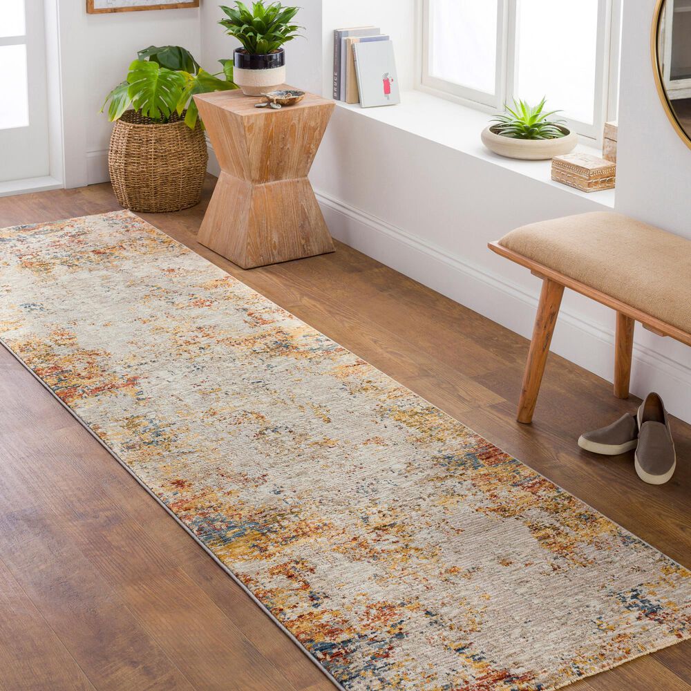 Surya Reina Light Gray, Cream, Medium Gray, Denim, Rust, Mustard and Olive 2&#39;7&quot; x 10&#39; Runner, , large