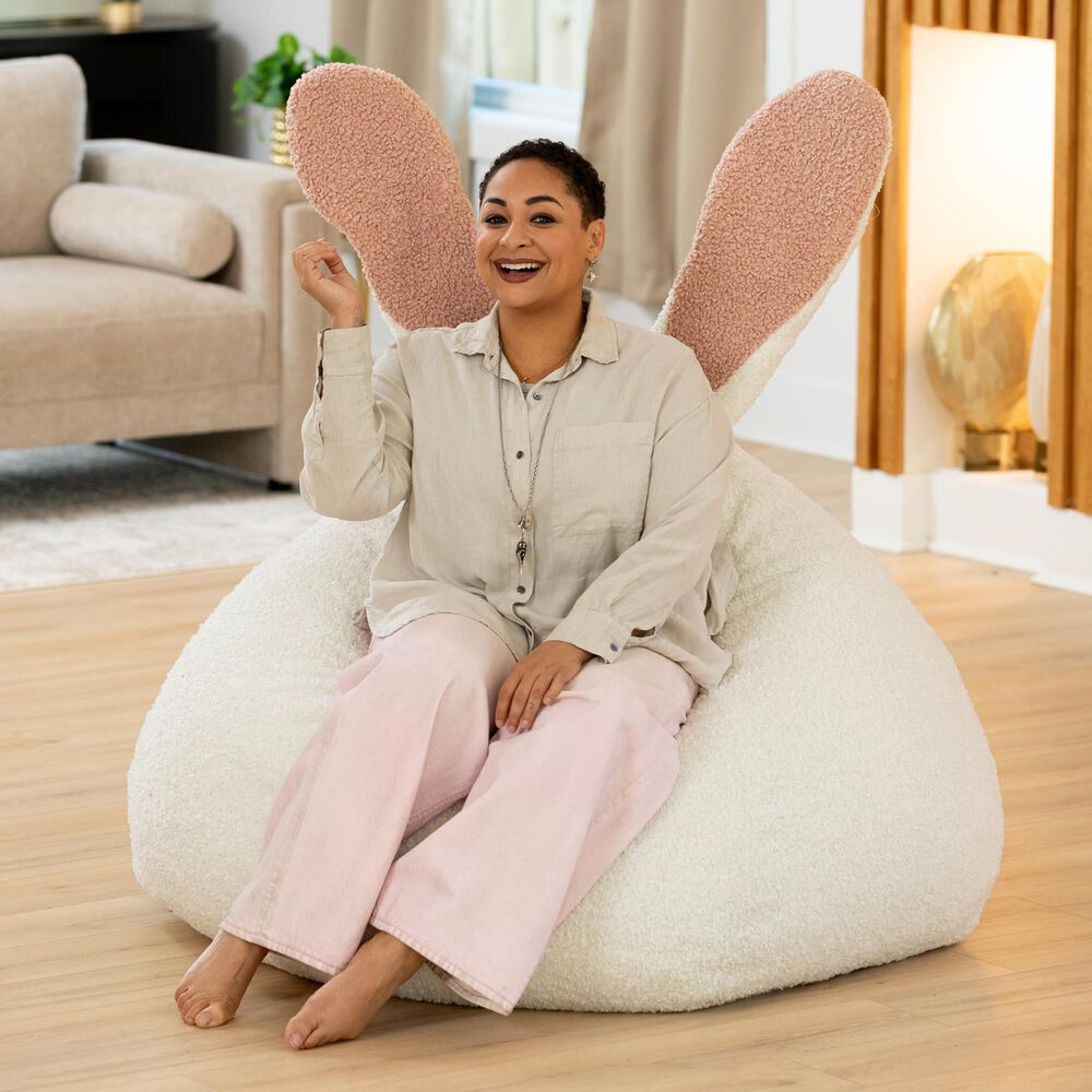 Jaxx HopSeat Bunny Oval Shaped Large Bean Bag Chair in Cloud White, , large