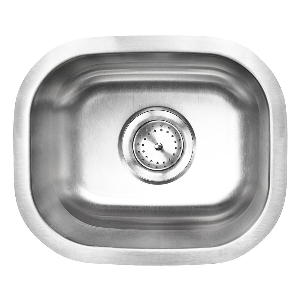 MS International Single Bowl 18-Gauge Stainless Steel Undermount 1210 Sink with Strainer, , large