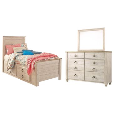 Signature Design by Ashley Willowton 3 Piece Twin Storage Bed Set in Whitewash, , large