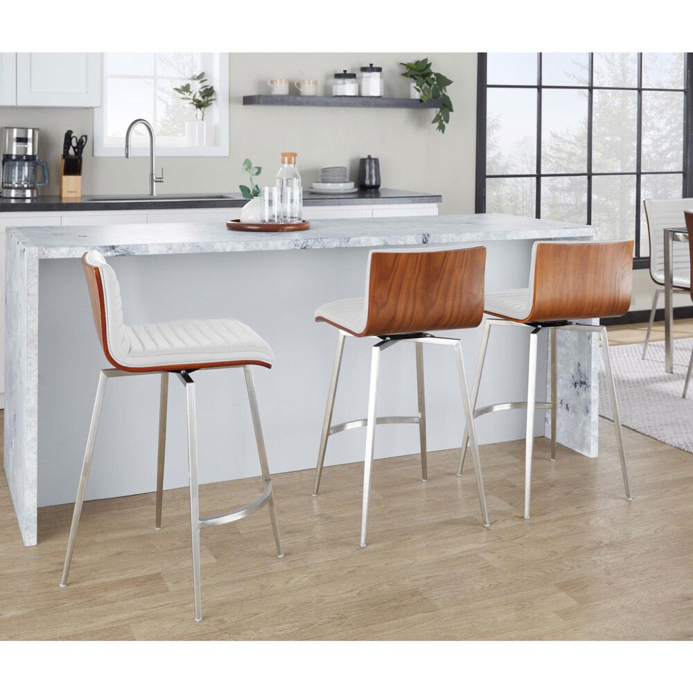 Lumisource Mason Swivel Counter Stool with White Cushion in Stainless Steel and Walnut &#40;Set of 2&#41;, , large