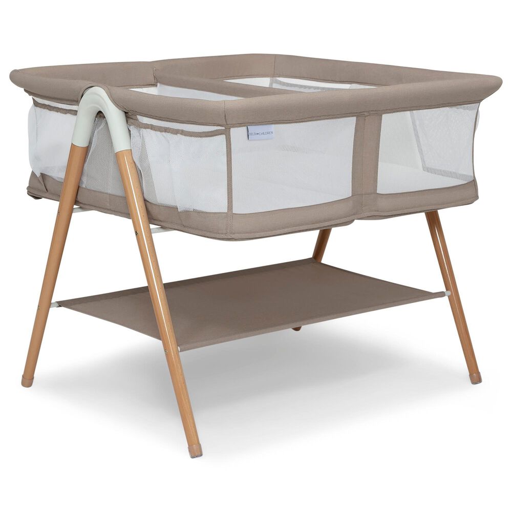 Delta Children Bondi Beechwood Twin Bassinet in Tan, , large
