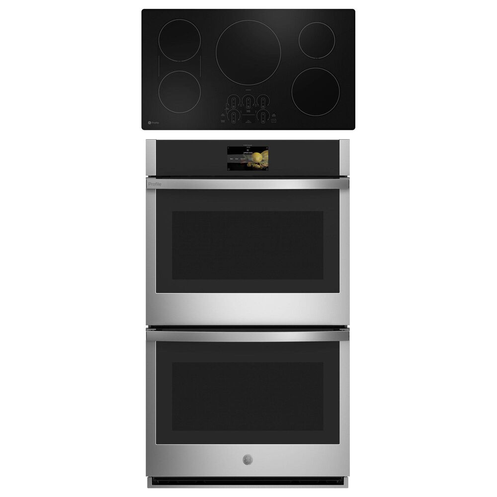 GE Profile 2-Piece Kitchen Package with Stainless Steel 30" Smart Built-In Double Wall Oven and Black 36" Energy Star Induction Cooktop, , large