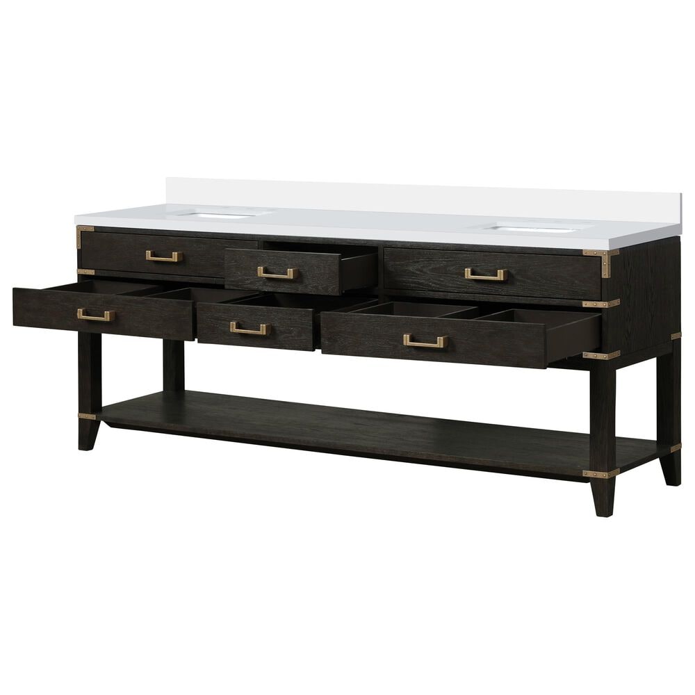 Lexora Home Norwalk 84&quot; Double Bathroom Vanity in Black Oak with White Quartz Top and Rectangular Sinks, , large
