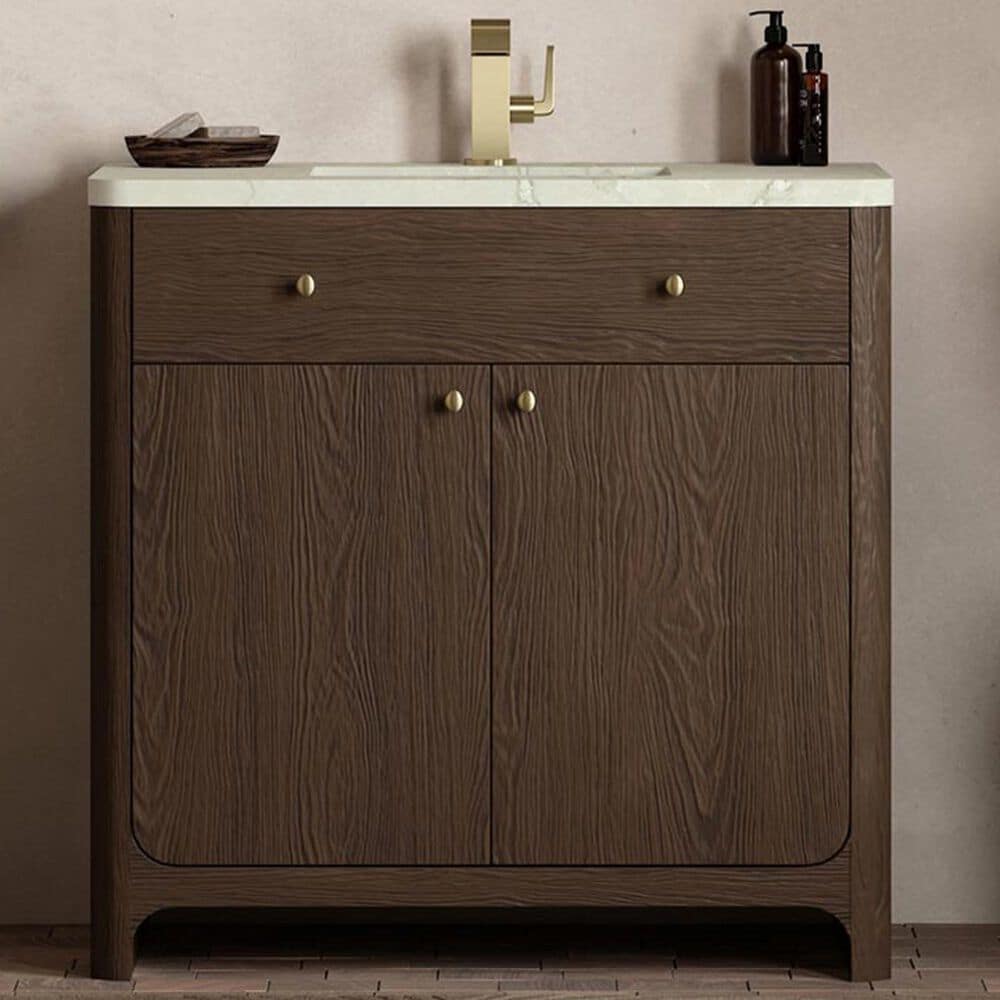 James Martin Vanities Gracyn 36&quot; Single Bathroom Vanity in Sable with 3 cm Victorian Silver Quartz Top and Rectangular Sink, , large