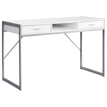 Monarch Specialties 2-Drawer Computer Desk in White and Silver, , large
