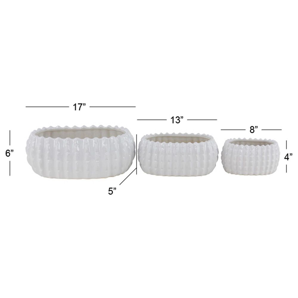 Maple and Jade 6&quot; x 17&quot; Oval Farmhouse Planter in White &#40;Set of 3&#41;, , large