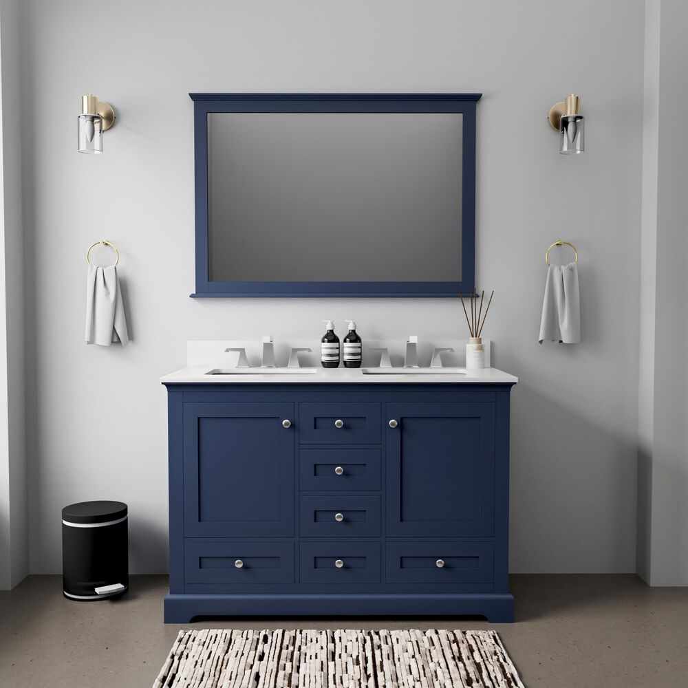 Lexora Home Dukes 48" Double Bathroom Vanity in Navy Blue with 2 cm White Cultured Marble Top and Rectangular Sinks, , large