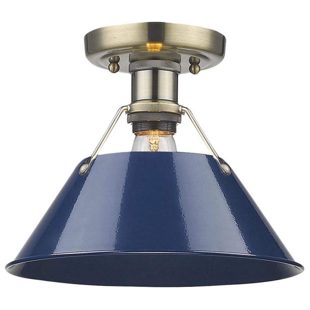 Golden Lighting Orwell AB Flush Mount in Aged Brass with Navy Blue Shade, , large