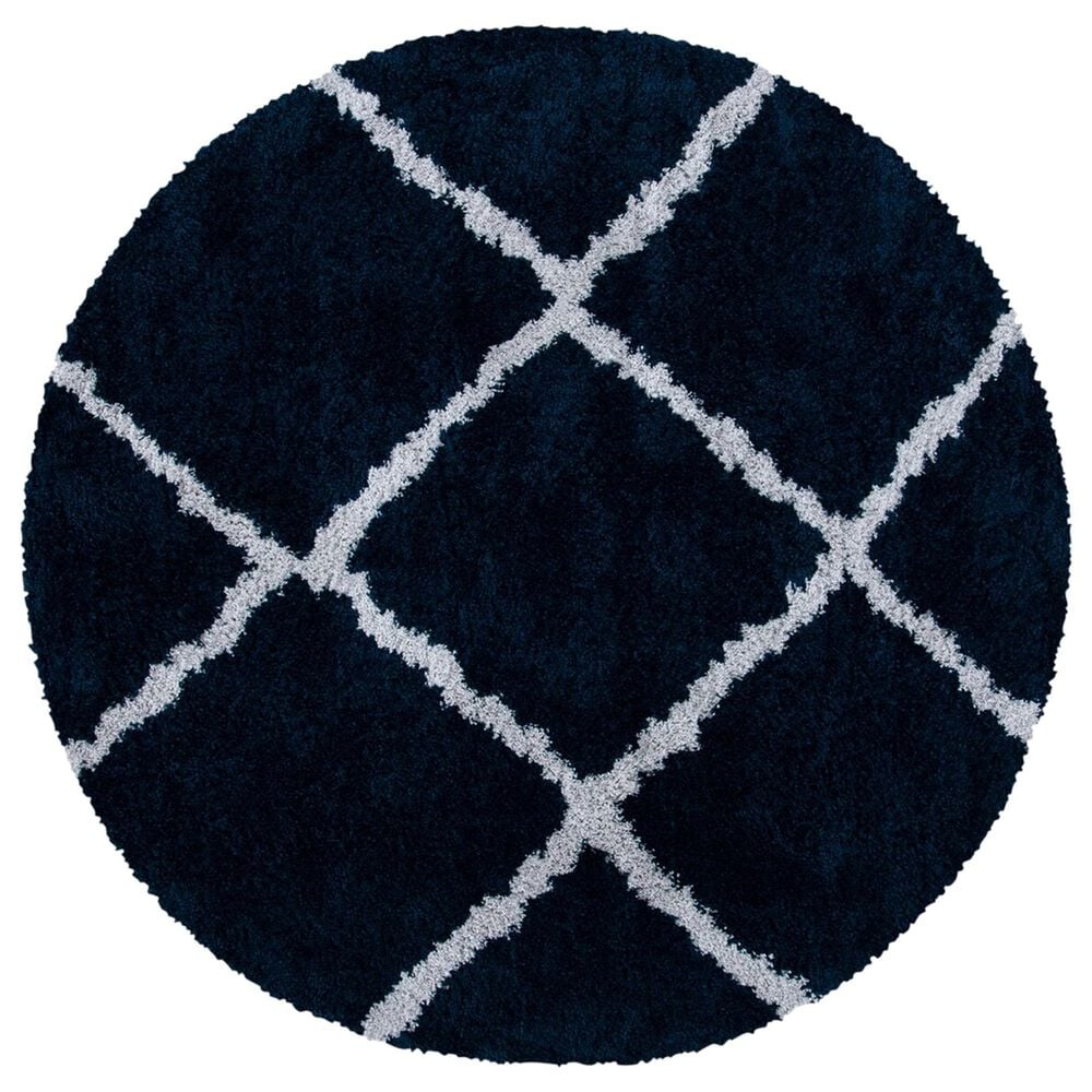 Safavieh August Shag 6"7" Round Navy and Ivory Area Rug, , large