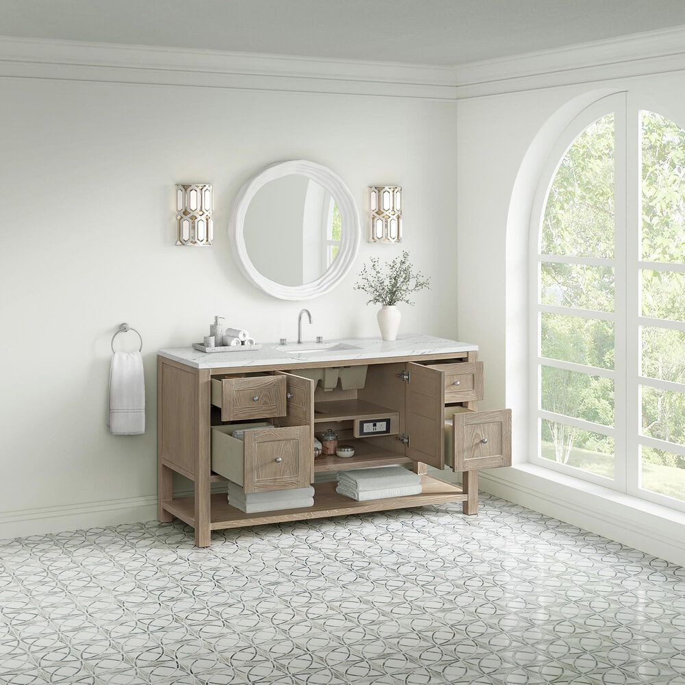 James Martin Vanities Breckenridge 60&quot; Single Bathroom Vanity in Whitewashed Oak with 3 cm Ethereal Noctis Quartz Top and Rectangular Sink, , large