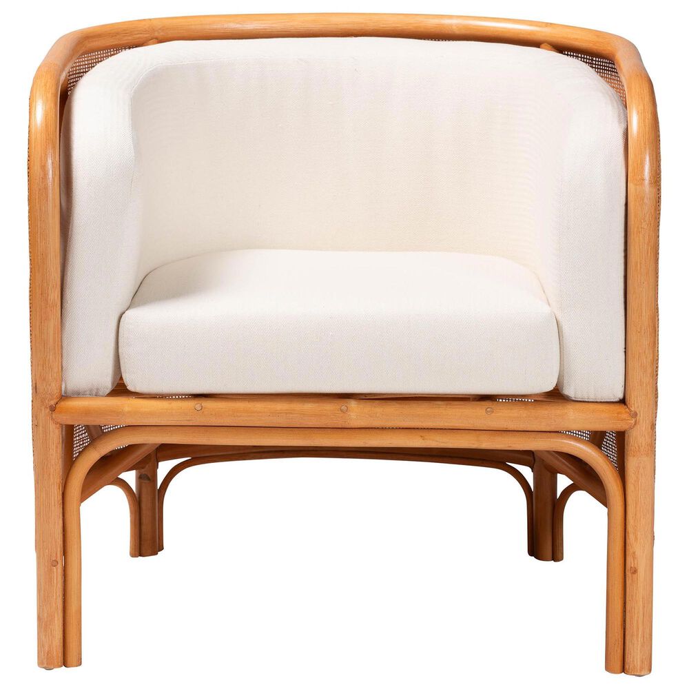 Baxton Studio Bandung Accent Chair with Light Honey Rattan in White, , large