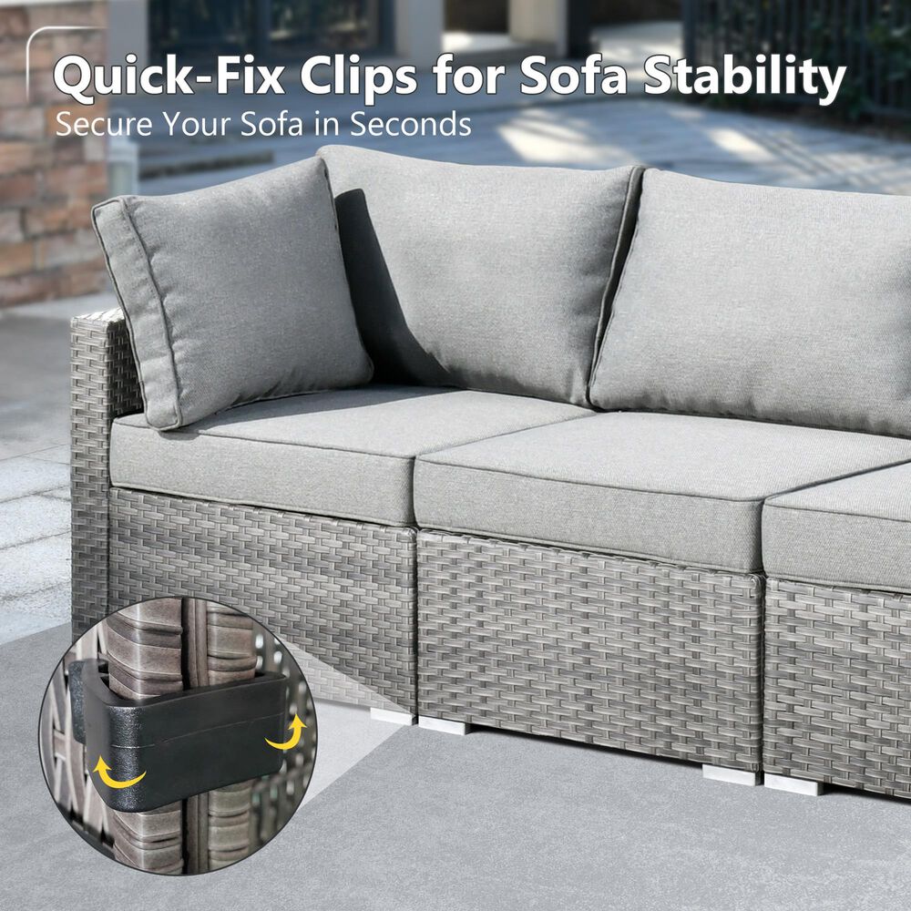 HOMLUX 5-Piece Patio Conversation Set with Grey Wicker in Dark Gray, , large