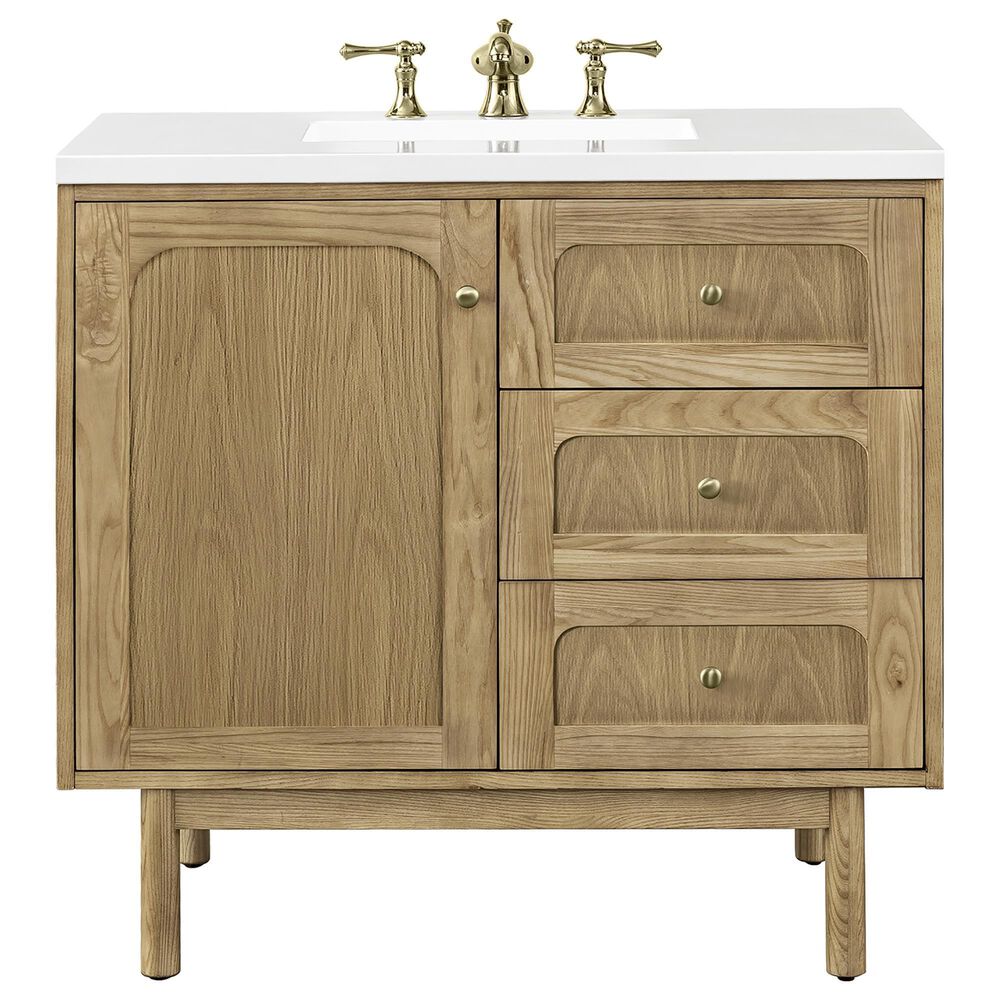 James Martin Vanities Laurent 36" Single Bathroom Vanity in Light Natural Oak with 3 cm White Zeus Quartz Top and Rectangular Sink, , large
