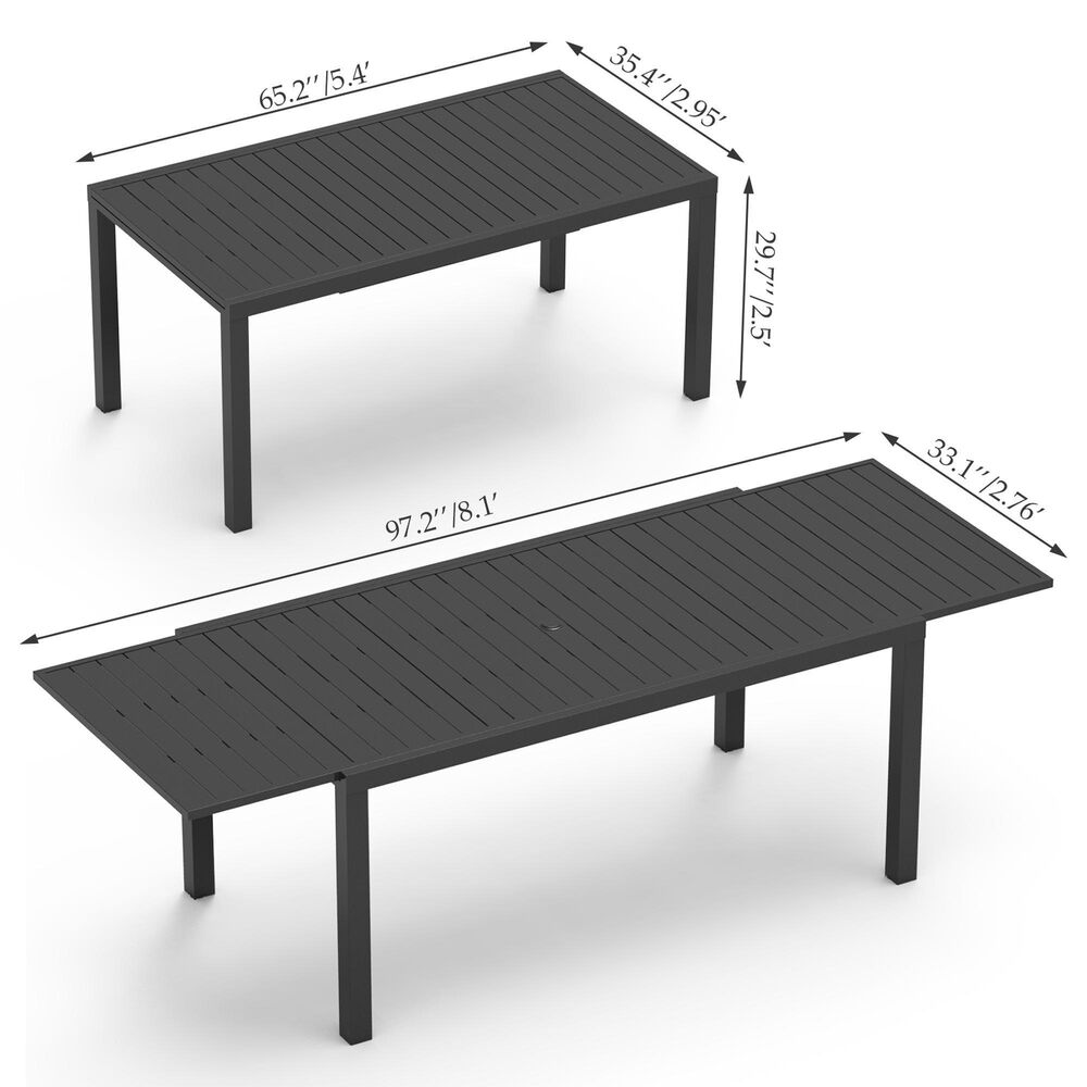 Hearth and Haven Outdoor Rectangular Dining Table with Hidden Extension Leaves in Black - Table Only, , large