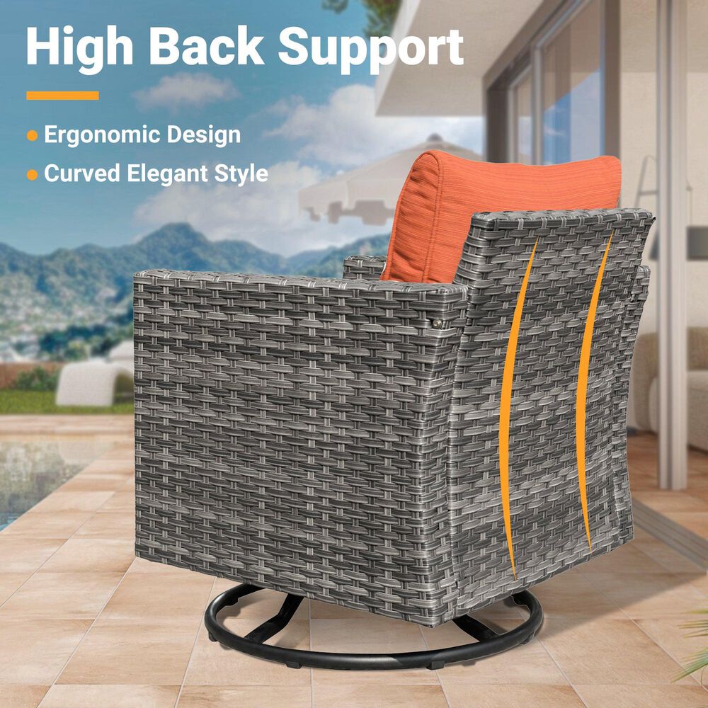 HOMLUX 7-Piece Patio Conversation Set with Rocking Chairs and Fire Pit Table in Orange Red, , large