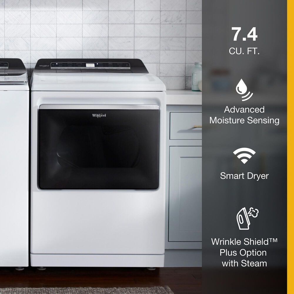Whirlpool 5.3 Cu. Ft. Top Load Washer and 7.4 Cu. Ft. Electric Dryer Laundry Pairs in White, , large