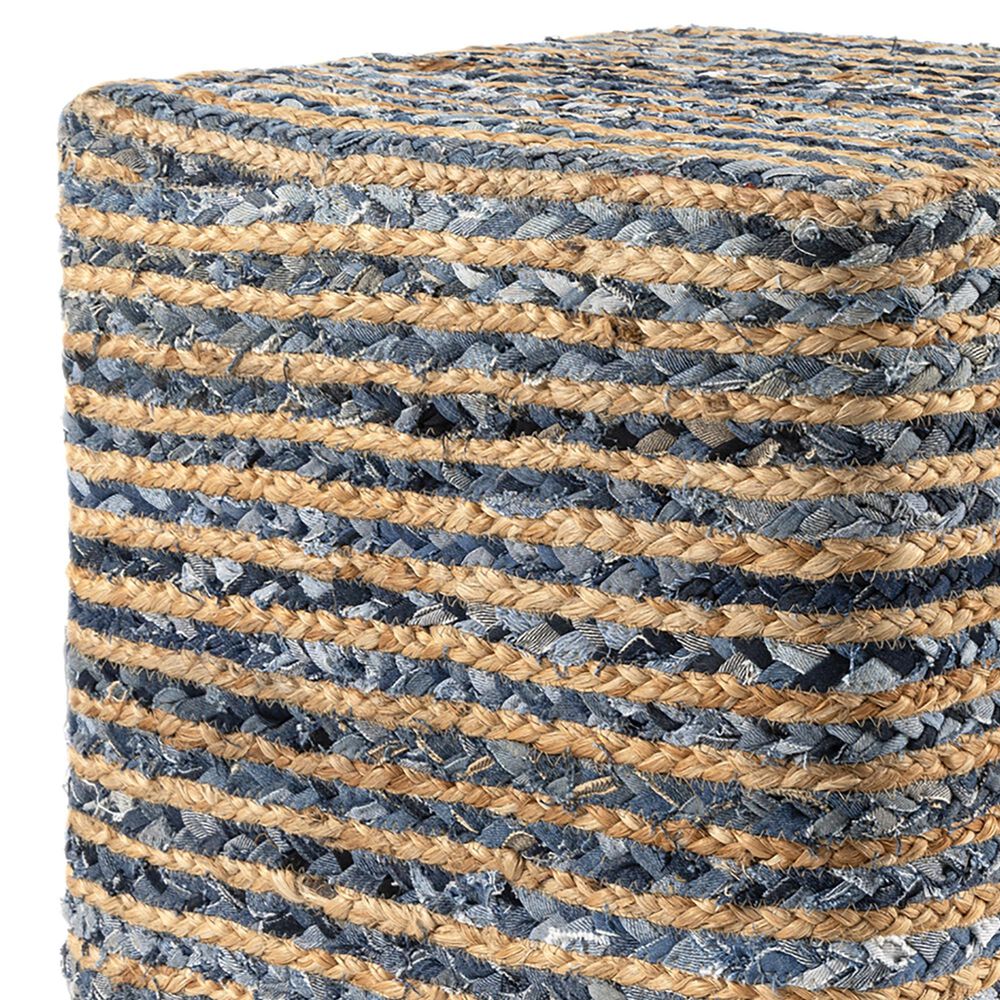 LR Home 18" Square Nautical Pouf in Blue and Beige, , large
