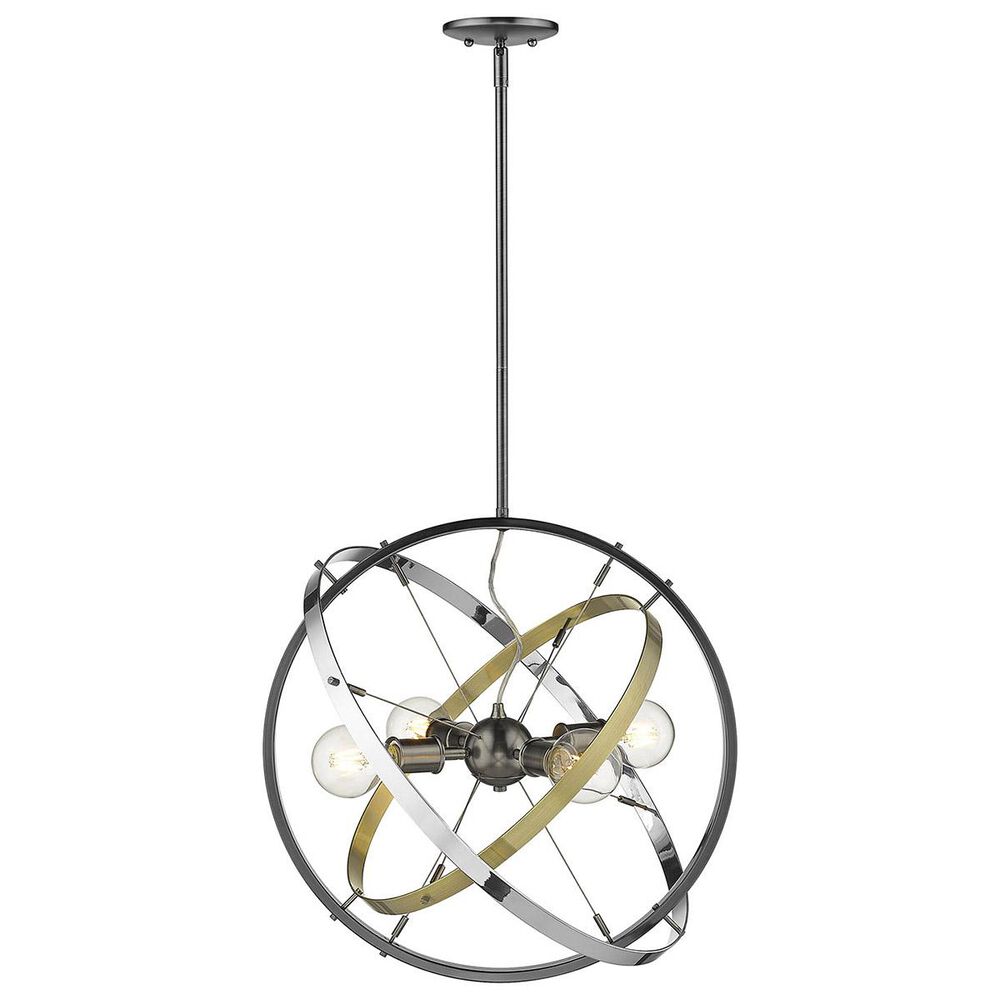 Golden Lighting Atom 4-Light Chandelier in Brushed Steel with Aged Brass and Chrome Accent Rings, , large