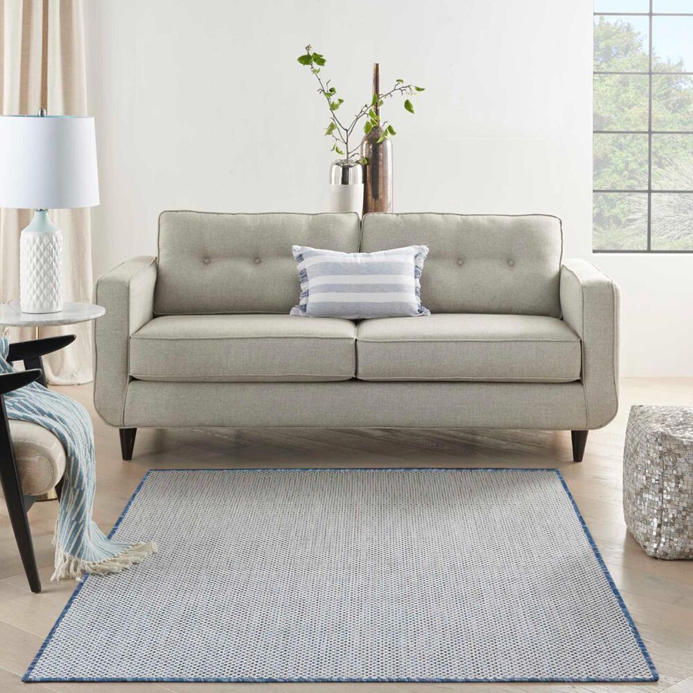 Nourison Courtyard Ivory and Blue 5&#39; x 7&#39; Indoor/Outdoor Area Rug, , large