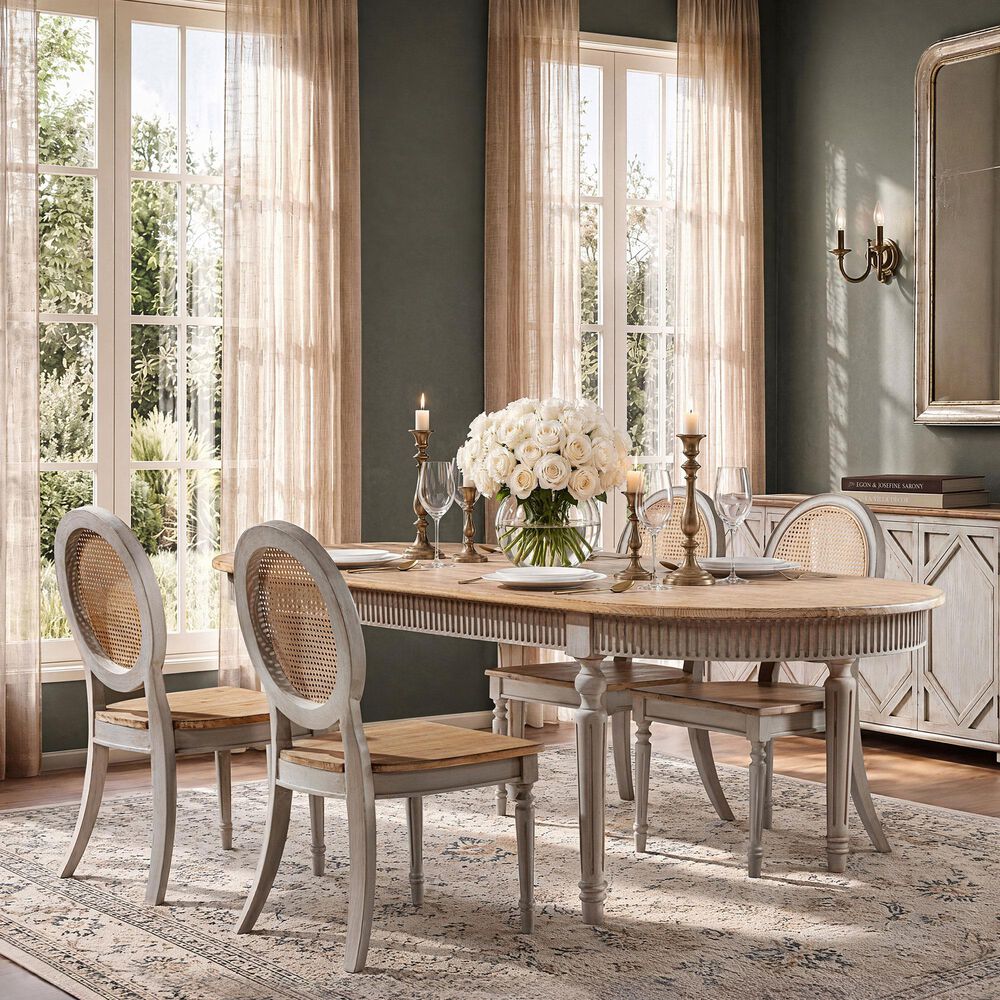 Jennifer Taylor Home Colette Oval Dining Table in Antique Natural Brown and Antique Blue-Grey - Table Only, , large