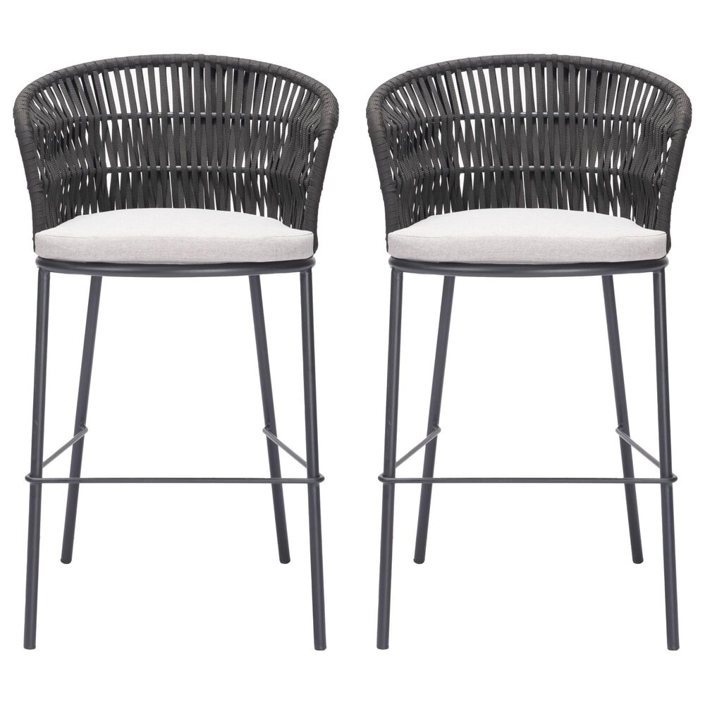 Zuo Modern Freycinet Patio Barstool with Black Frame in Gray (Set of 2), , large