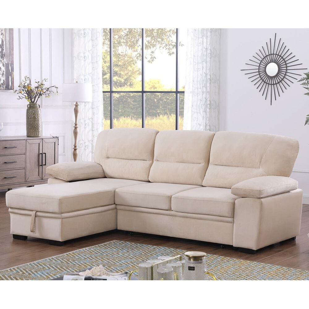 HOMLUX 97.5"W Velvet Sleeper Sectional Sofa with Reversible Storage Chaise, in Beige, , large
