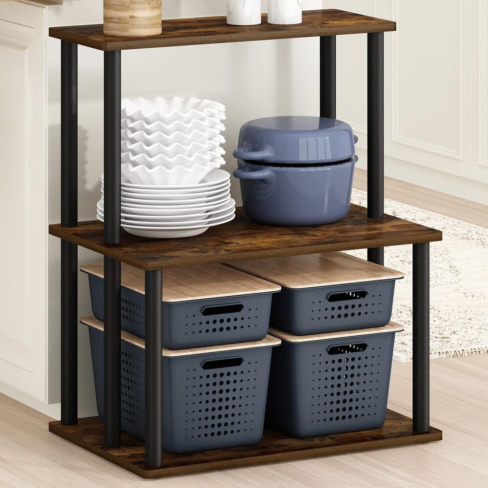 HOMLUX Turn-N-Tube 3-Tier Toolless Kitchen Storage Shelf in Amber Pine and Black, , large