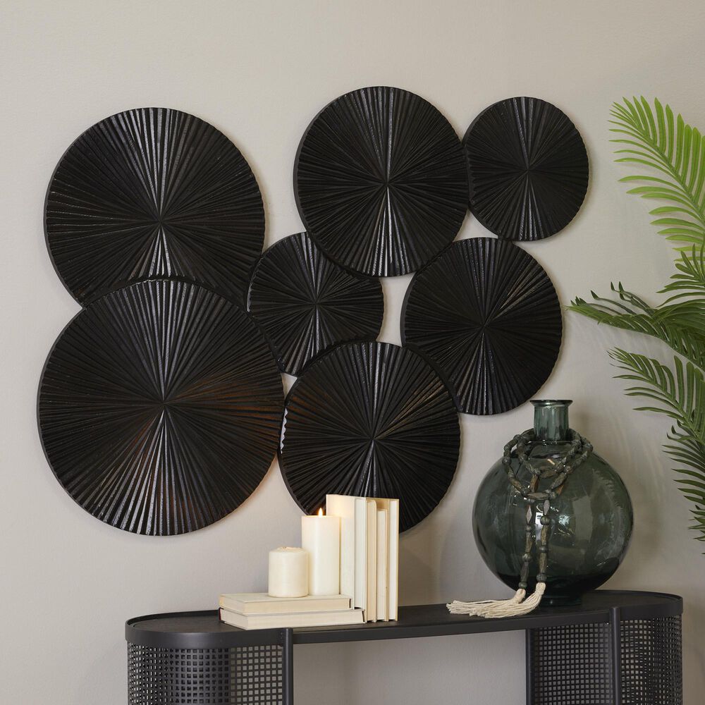 Maple and Jade 39&quot; x 53&quot; Plate Carved Pinwheel Home Wall Decor in Black, , large