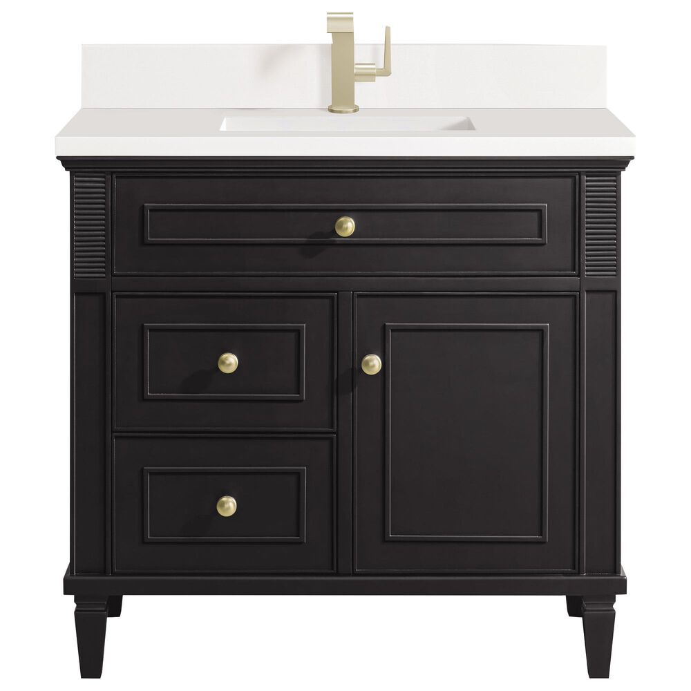 James Martin Vanities Lorelai 36" Single Vanity in Black Onyx with Single Hole 3 cm White Zeus Quartz Top & Backsplash, , large