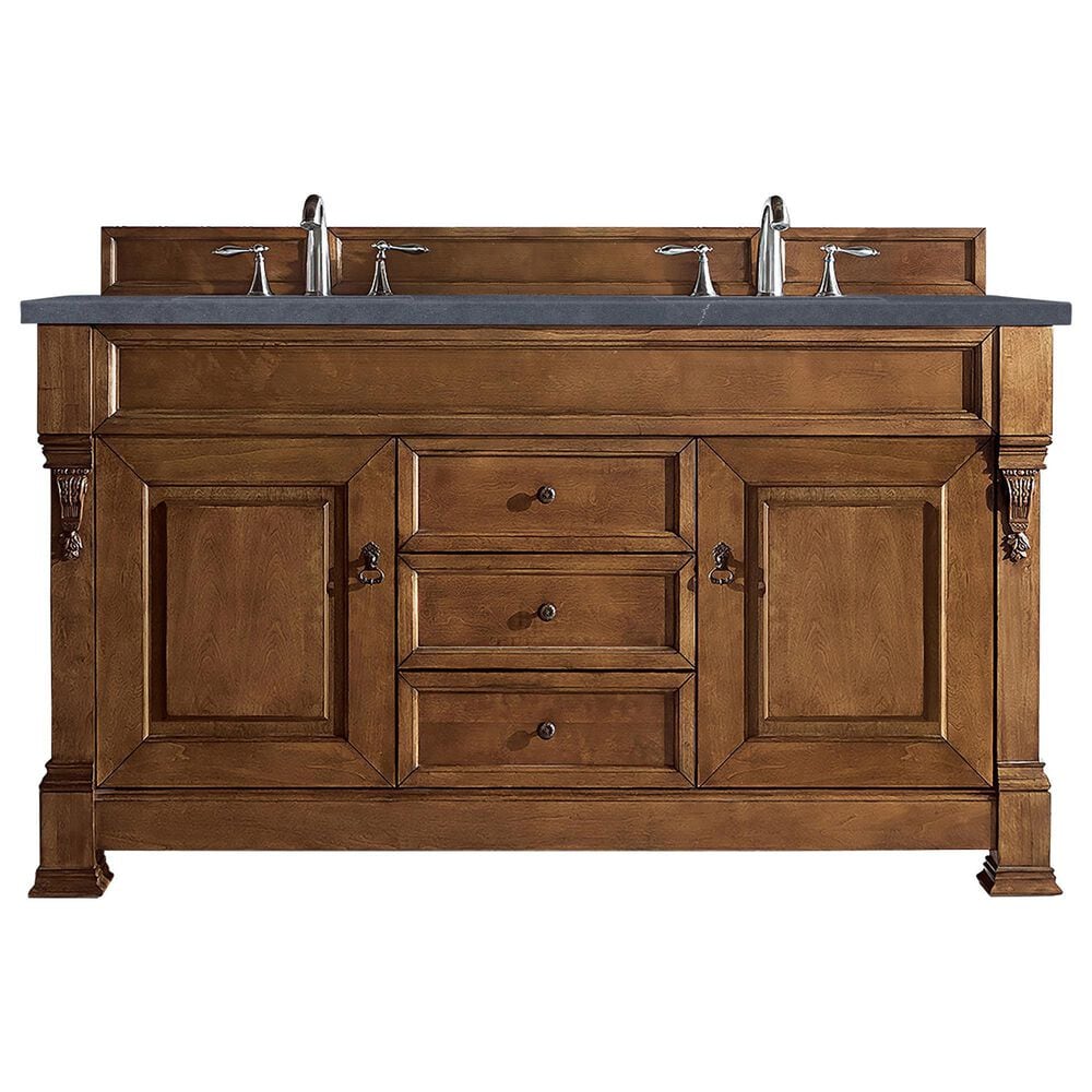 James Martin Vanities Brookfield 60" Double Bathroom Vanity in Country Oak with 3 cm Charcoal Soapstone Quartz Top and Rectangle Sinks, , large