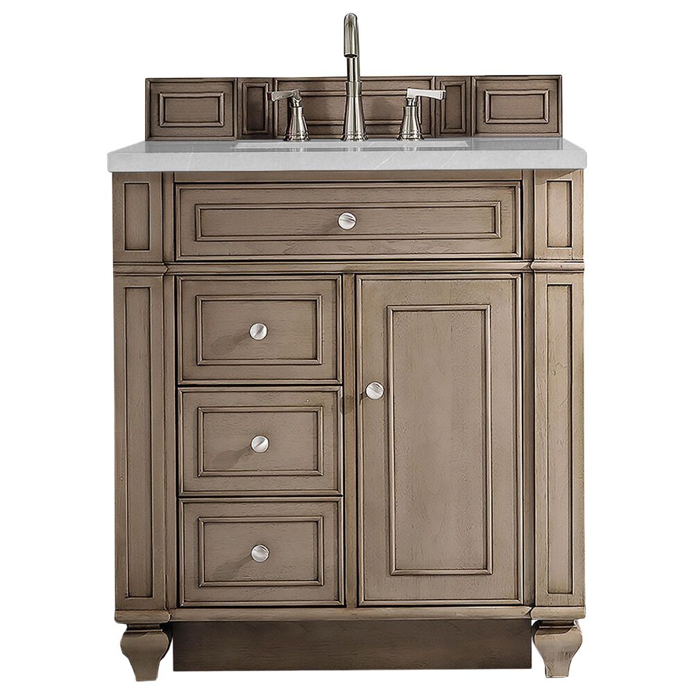 James Martin Bristol 30" Single Bathroom Vanity in Whitewashed Walnut with 3 cm Eternal Serena Quartz Top and Rectangle Sink, , large