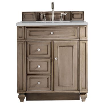 James Martin Bristol 30" Single Bathroom Vanity in Whitewashed Walnut with 3 cm Eternal Serena Quartz Top and Rectangle Sink, , large