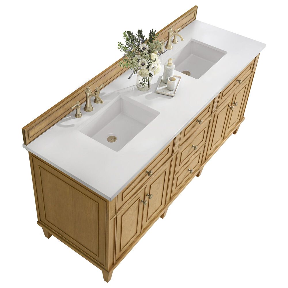 James Martin Vanities Lorelai 72&quot; Double Vanity in Light Natural Oak with 3 cm White Zeus Quartz Top, , large