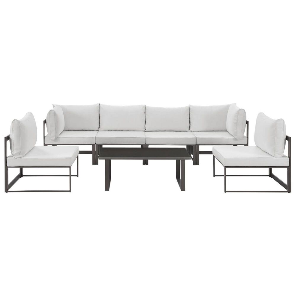 Modway Fortuna 7-Piece Outdoor Patio Modular Sectional Set in Brown and White, , large
